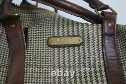 Vintage Polo Ralph Lauren Plaid Houndstooth Duffle Luggage Bag Leather Travel