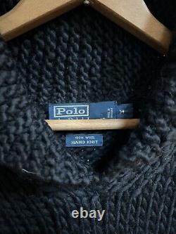 Vintage Polo Ralph Lauren Pocketed Hand Knit Sweater Shawl Collar 100% Wool M