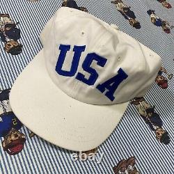 Vintage Polo Ralph Lauren Polo USA Dad Hat Cap Strapback Cotton White Blue
