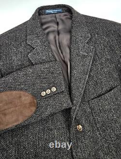 Vintage Polo Ralph Lauren Princeton Herringbone Blazer 46R Leather Elbow Patch