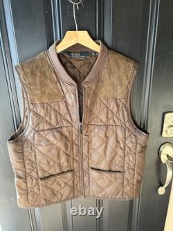 Vintage Polo Ralph Lauren Quilted Suede Riding Hunting Shooting Vest 1990s XLG