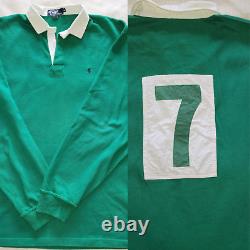 Vintage Polo Ralph Lauren Rare #7 Patch Long Sleeve Rugby Men's XL Kelly Green