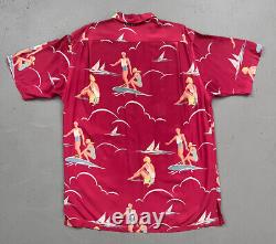 Vintage Polo Ralph Lauren Rayon Camp Aloha Hawaiian Surf Wave Print Shirt M