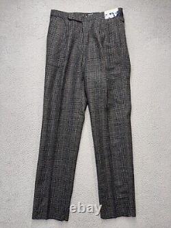 Vintage Polo Ralph Lauren Remsen Dress Pants Mens 34x36 Gray Plaid Wool USA NEW
