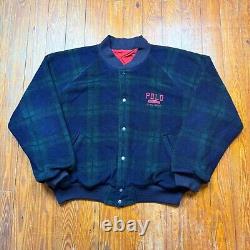 Vintage Polo Ralph Lauren Reversible Jacket Tartan Plaid Fleece Button Red