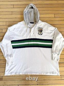 Vintage Polo Ralph Lauren Rugby Hoodie Shirt Mens 3XB White Stripe Embroidered
