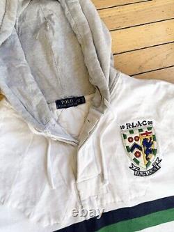 Vintage Polo Ralph Lauren Rugby Hoodie Shirt Mens 3XB White Stripe Embroidered