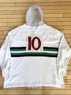 Vintage Polo Ralph Lauren Rugby Hoodie Shirt Mens 3XB White Stripe Embroidered