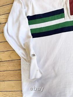 Vintage Polo Ralph Lauren Rugby Hoodie Shirt Mens 3XB White Stripe Embroidered