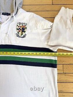 Vintage Polo Ralph Lauren Rugby Hoodie Shirt Mens 3XB White Stripe Embroidered