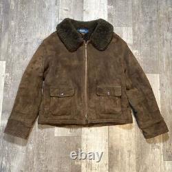 Vintage Polo Ralph Lauren Shearling Jacket Mens Large Brown Dyed Sheep Skin 90s