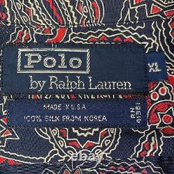 Vintage Polo Ralph Lauren Shirt Adult XL Blue Silk Paisley Hawaiian Button Up