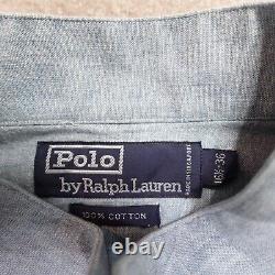 Vintage Polo Ralph Lauren Shirt Large 16.5 Blue Chambray Tuxedo Wing Collar NEW
