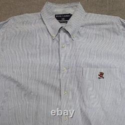 Vintage Polo Ralph Lauren Shirt Large Blue Striped Oxford Bear The Big Shirt