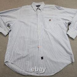 Vintage Polo Ralph Lauren Shirt Large Blue Striped Oxford Bear The Big Shirt