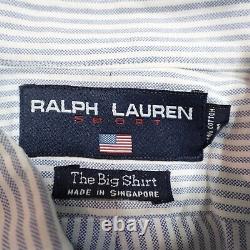 Vintage Polo Ralph Lauren Shirt Large Blue Striped Oxford Bear The Big Shirt