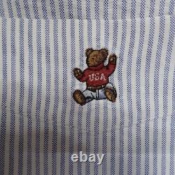 Vintage Polo Ralph Lauren Shirt Large Blue Striped Oxford Bear The Big Shirt
