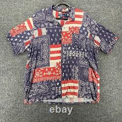 Vintage Polo Ralph Lauren Shirt Mens 2XL Blue Red Patchwork Bandana Button Up