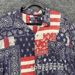 Vintage Polo Ralph Lauren Shirt Mens 2XL Blue Red Patchwork Bandana Button Up
