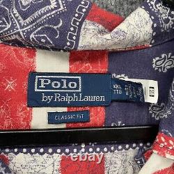 Vintage Polo Ralph Lauren Shirt Mens 2XL Blue Red Patchwork Bandana Button Up