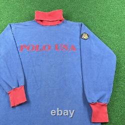 Vintage Polo Ralph Lauren Shirt Mens L Blue USA Cookie Patch 1992 Olympics Tee