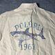 Vintage Polo Ralph Lauren Shirt Mens Xl Tan Ocean Camp Shark Fishing Patch 2003