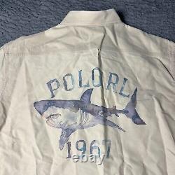 Vintage Polo Ralph Lauren Shirt Mens XL Tan Ocean Camp Shark Fishing Patch 2003