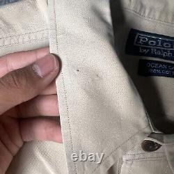 Vintage Polo Ralph Lauren Shirt Mens XL Tan Ocean Camp Shark Fishing Patch 2003