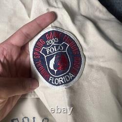 Vintage Polo Ralph Lauren Shirt Mens XL Tan Ocean Camp Shark Fishing Patch 2003
