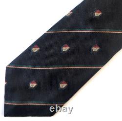 Vintage Polo Ralph Lauren Short Mens Tie, Black Striped with Green Red Crest, Repp