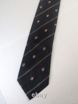 Vintage Polo Ralph Lauren Short Mens Tie, Black Striped with Green Red Crest, Repp