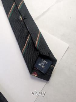 Vintage Polo Ralph Lauren Short Mens Tie, Black Striped with Green Red Crest, Repp