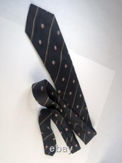 Vintage Polo Ralph Lauren Short Mens Tie, Black Striped with Green Red Crest, Repp