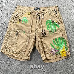 Vintage Polo Ralph Lauren Shorts Mens 34 Cargo Heavy Cotton Hand Painted RARE