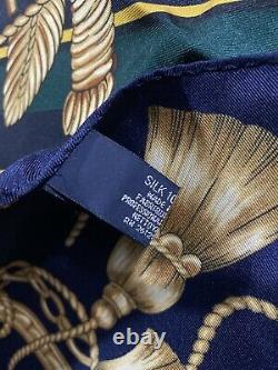 Vintage Polo Ralph Lauren Silk Creat Green Navy Striped Made Japan Scarf 35