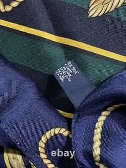 Vintage Polo Ralph Lauren Silk Creat Green Navy Striped Made Japan Scarf 35
