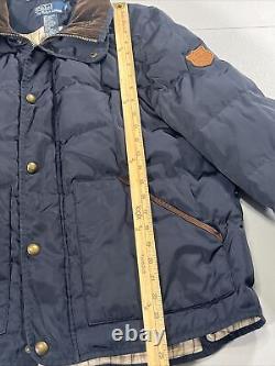 Vintage Polo Ralph Lauren Silk Lined Calf Suede Down Puffer Jacket Blue Mens L