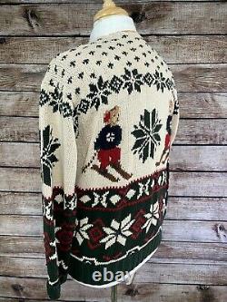 Vintage Polo Ralph Lauren Ski Bear Knit Sweater Size S Linen Cotton