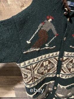 Vintage Polo Ralph Lauren Ski Downhill Handmade Wool Knit Button Sweater Size XL