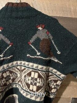 Vintage Polo Ralph Lauren Ski Downhill Handmade Wool Knit Button Sweater Size XL
