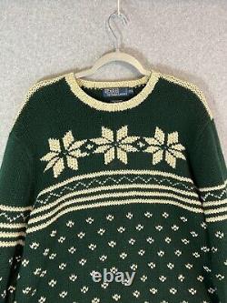 Vintage Polo Ralph Lauren Snowflake Hand Knit Lambswool Sweater Size XXL Green