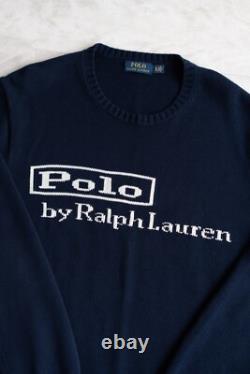 Vintage Polo Ralph Lauren Spellout Logo Knitted sweater Blue Men's XL MINT