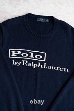Vintage Polo Ralph Lauren Spellout Logo Knitted sweater Blue Men's XL MINT