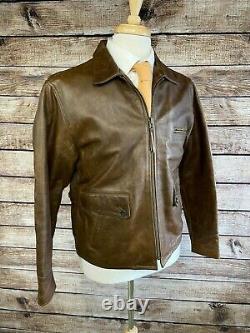 Vintage Polo Ralph Lauren Sportsman Leather Jacket Size M Cafe Racer Brown