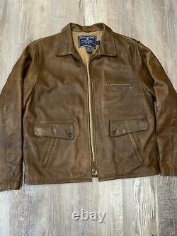 Vintage Polo Ralph Lauren Sportsman Leather Jacket Size M Cafe Racer Brown