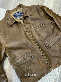 Vintage Polo Ralph Lauren Sportsman Leather Jacket Size M Cafe Racer Brown