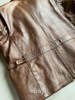 Vintage Polo Ralph Lauren Sportsman Leather Jacket Size M Cafe Racer Brown