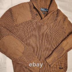 Vintage Polo Ralph Lauren Sportsman Patch Elbow Pads Shawl Collar Sweater Men XL