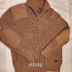 Vintage Polo Ralph Lauren Sportsman Patch Elbow Pads Shawl Collar Sweater Men XL