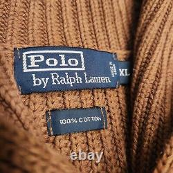 Vintage Polo Ralph Lauren Sportsman Patch Elbow Pads Shawl Collar Sweater Men XL
